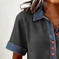 thumbnail image 6 of Sokhug Womens Denim Collar Henley Shirt Short Sleeve Button Down Blouse with Chest Patch Pocket Casual Loose Fit Tops, 6 of 7