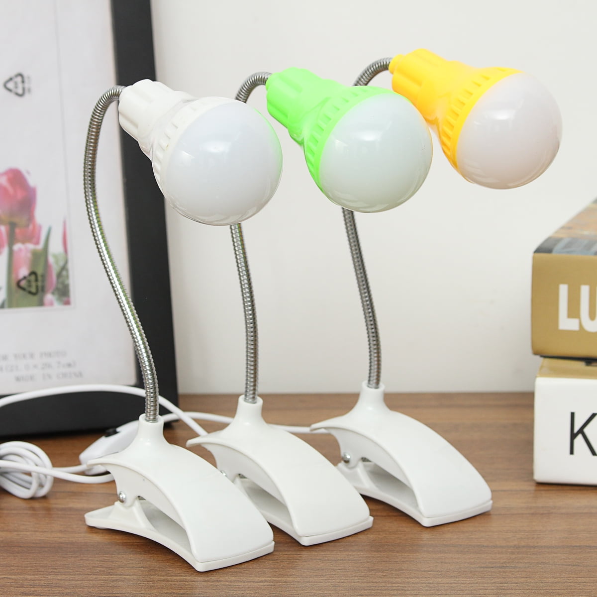 USB LED Flexible Reading Light Clip-on Beside Table Desk Lamp Portable Travel US