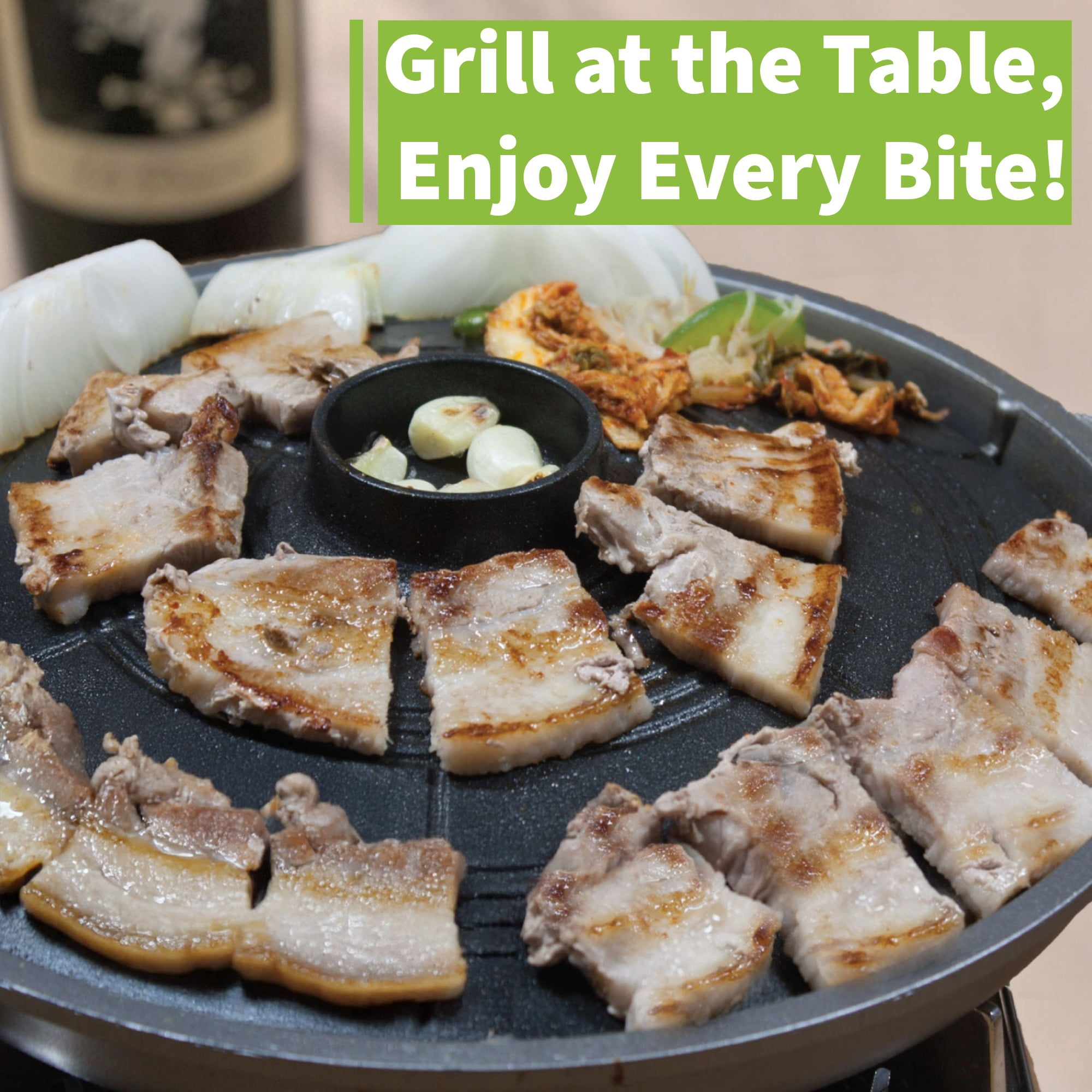 COOKKING - Korean Traditional BBQ Grill Pan, Cauldron Lid Shape - Stovetop Nonstick Indoor/Outdoor Smokeless BBQ Cast Aluminum Grill Pan