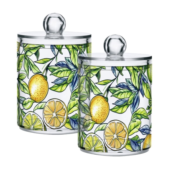 Fresh Lemon Cotton Swabs Cans Translucent Plastic Canisters Dustproof Lid for Bathroom Storage