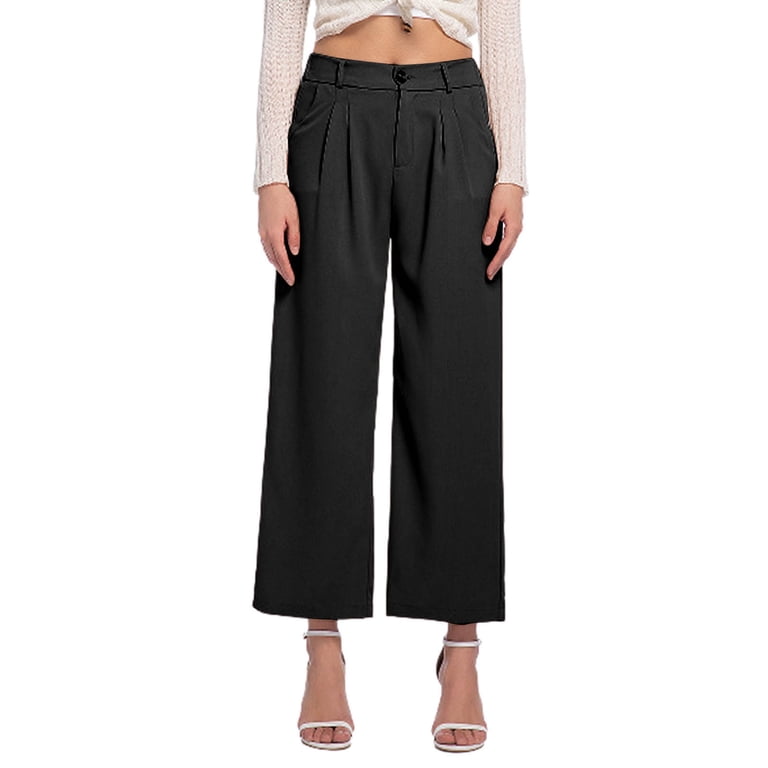 black dress pants ankle length SNKSDGM Women's Plus Black Pants for Women Casual Work Linen Pants Women  Long Women's Solid Color High Waist Ankle Length Straight Leg Dress Pants  for Wear