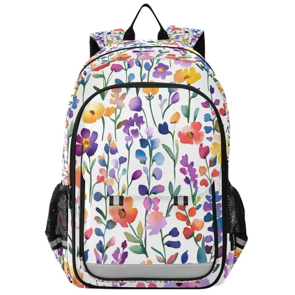 FORMRS Unisex School Backpack 17" Student Travel Bag with Laptop Compartment, Purple Wildflower Pattern