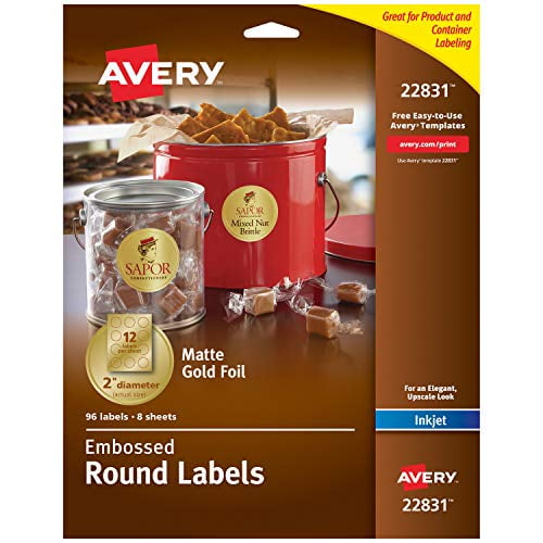 Avery Embossed 2 Inch Round Labels For Inkjet Printers Only 96 Matte Gold 22831 Avery Embossed 2 Inch Round Labels For