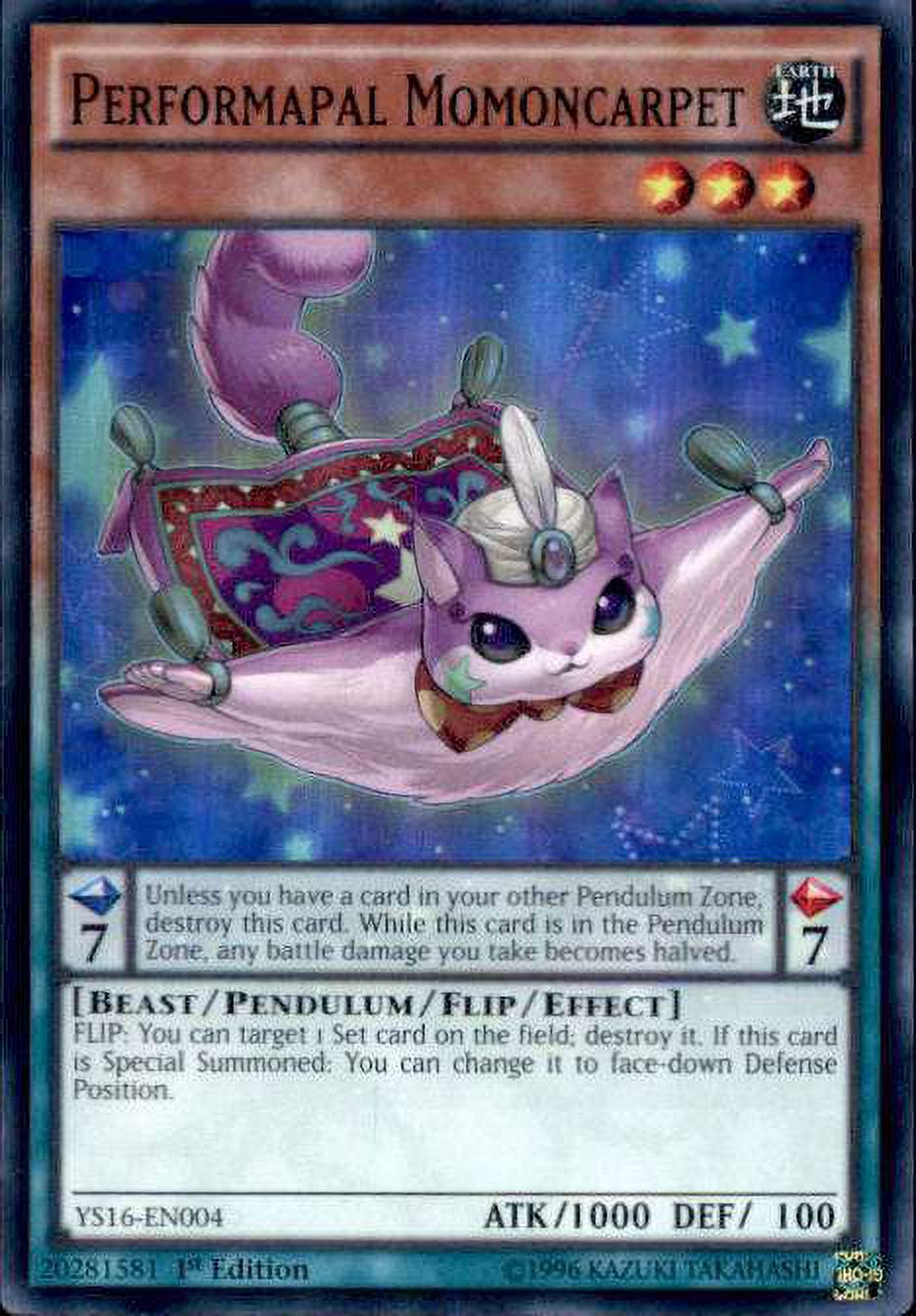YuGiOh 2016 Starter Deck Yuya Super Rare Performapal Momoncarpet YS16-EN004