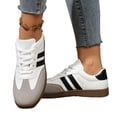 thumbnail image 4 of QWKLEAJ Women’s Casual Shoes Retro Tennis Sneakers, Two Tone Suede Leather Triple Stripe Lace Up Gum Sole Trainers for Daily Walking Street Fashion Footwear White 6, 4 of 6