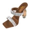 thumbnail image 4 of FSJ Women Graceful Rhinestone Double Strap Slide Sandals Slip On Square Open Toe Crystal Block Chunky High Heel Mule Dressy Shoes Size 13 Brown, 4 of 5