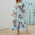 thumbnail image 2 of Fjofpr Long Sleeve Dresses for Women Elegant Floral Printed Round Neck Long Dress Casual Fall Long Skirt, 2 of 5