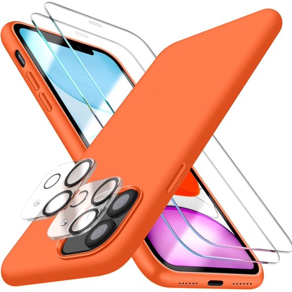 [5 in 1 for iPhone 11 Case 6.1, with 2 Pack Screen Protector   2 Pack Camera Lens Protector, Liquid Silicone Ultra Slim Shockproof Protective Phone Case [Microfiber Lining] (Red)…