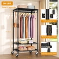 thumbnail image 5 of P6 Medium Rolling Clothes Rack Heavy Duty, Clothing Racks for Hanging Clothes, Freestanding Garment Rack with Wheels, Portable Closet Rack Max Load 370 LBS, 30''W x 14''D x 77.6''H, Black, 5 of 14