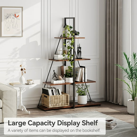 EDTara Ladder Bookshelf,4 Tier Bookcasee, A-Shaped Ladder Shelf Display, Wooden Ladder Shelves Storage Organizer, Book Shelf Storage Organizer
