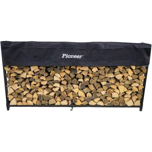 Woodhaven 8' Firewood Rack with Cover - Black - Steel Outdoor Log Holder With Cover - Great For Short Wood - Made In The USA - Powder Coat Finish