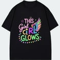 thumbnail image 3 of Black T Shirt This Girl Glows Neon Wings And Lights Print For Party And Casual Wear, 3 of 4