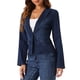 thumbnail image 4 of Chaqueta de mezclilla elástica para mujer INSPIRE CHIC con cuello de solapa, un botón, mangas largas, talla XL, azul profundo, 4 of 6