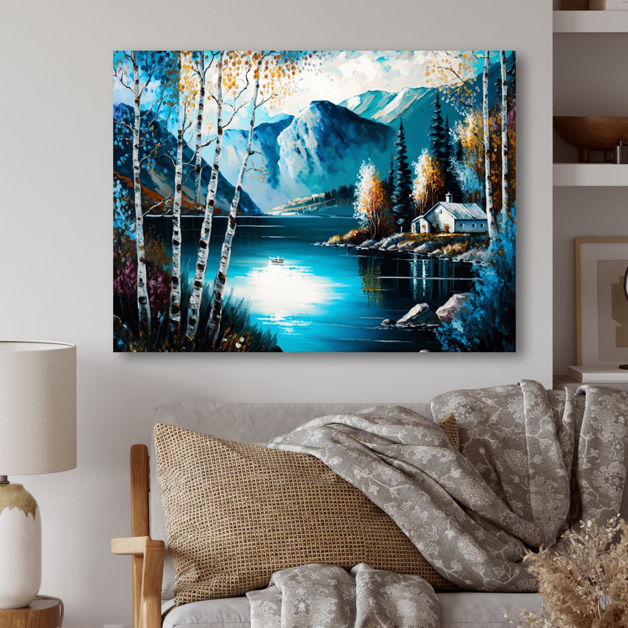 Designart Cabin By A Lake In Fall II Canvas Wall Art
