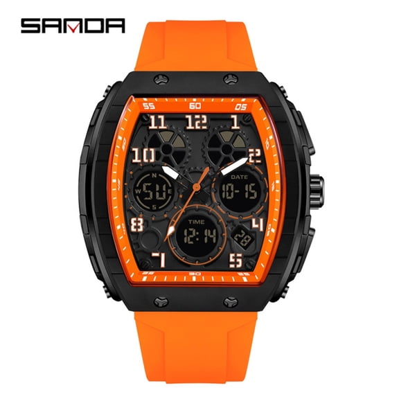 Explojoy Men’s Barrel Shape Digital Sport Watch – Waterproof Multifunction Wristwatch with 3 Time Zones & Alarm