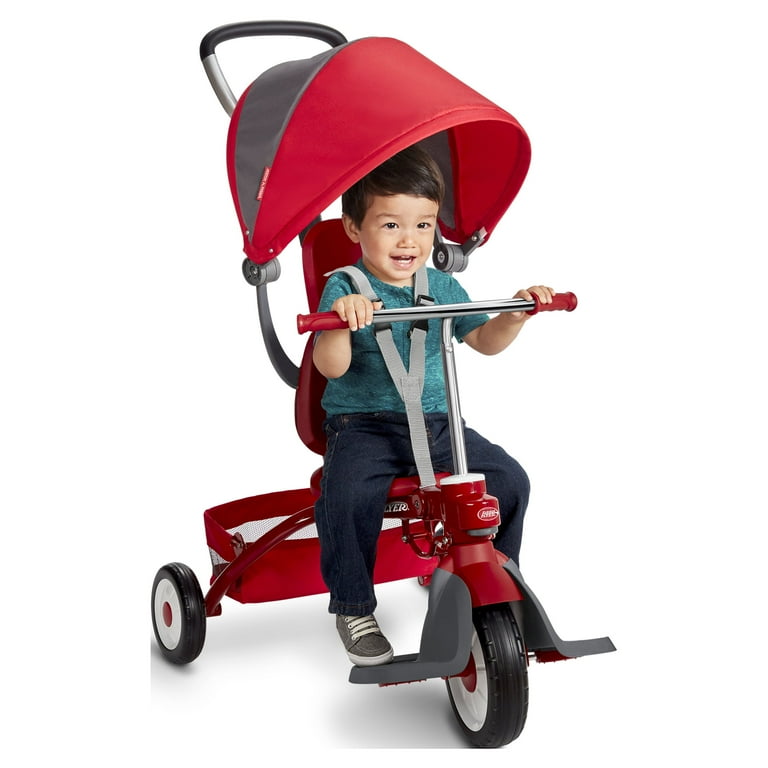 Radio Flyer EZ Fold 4 in 1 Stroll N Trike Classic Kids Rider with Push Handle Red Walmart