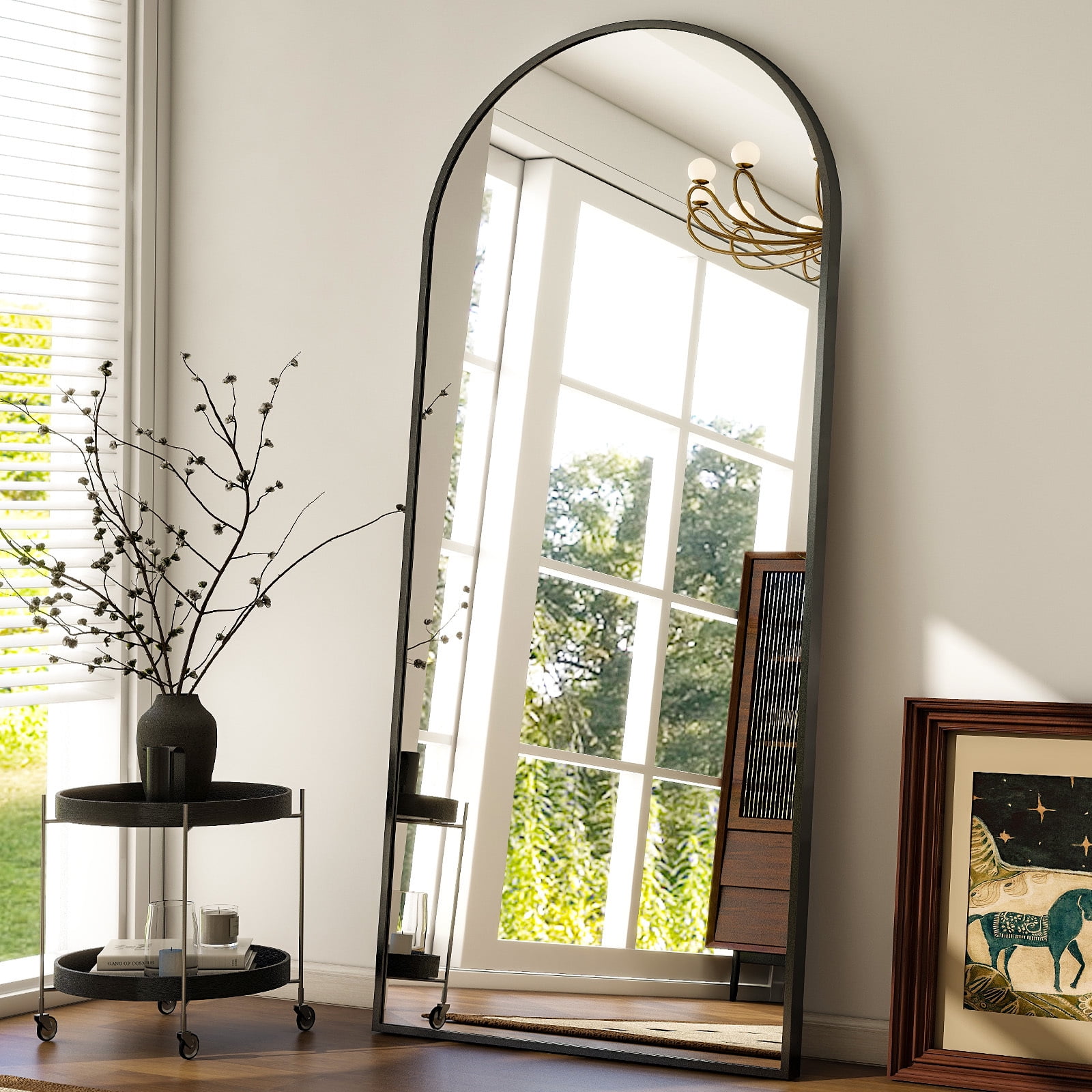 Anyrose 31x71 Full Length Mirror Arched with Stand Aluminum Alloy Framed Floor Mirror,Black