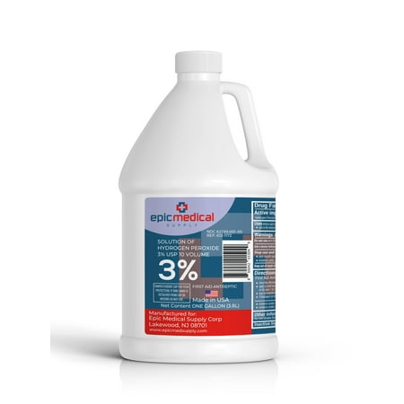 Epic Medical Supply Hydrogen Peroxide First Aid Antiseptic 3% USP, Gallon
