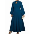 thumbnail image 3 of Women'S Elegant Pleated Maxi Dress with Puff Sleeves and Stand Collar for Various Occasions Blue 4XL, 3 of 9