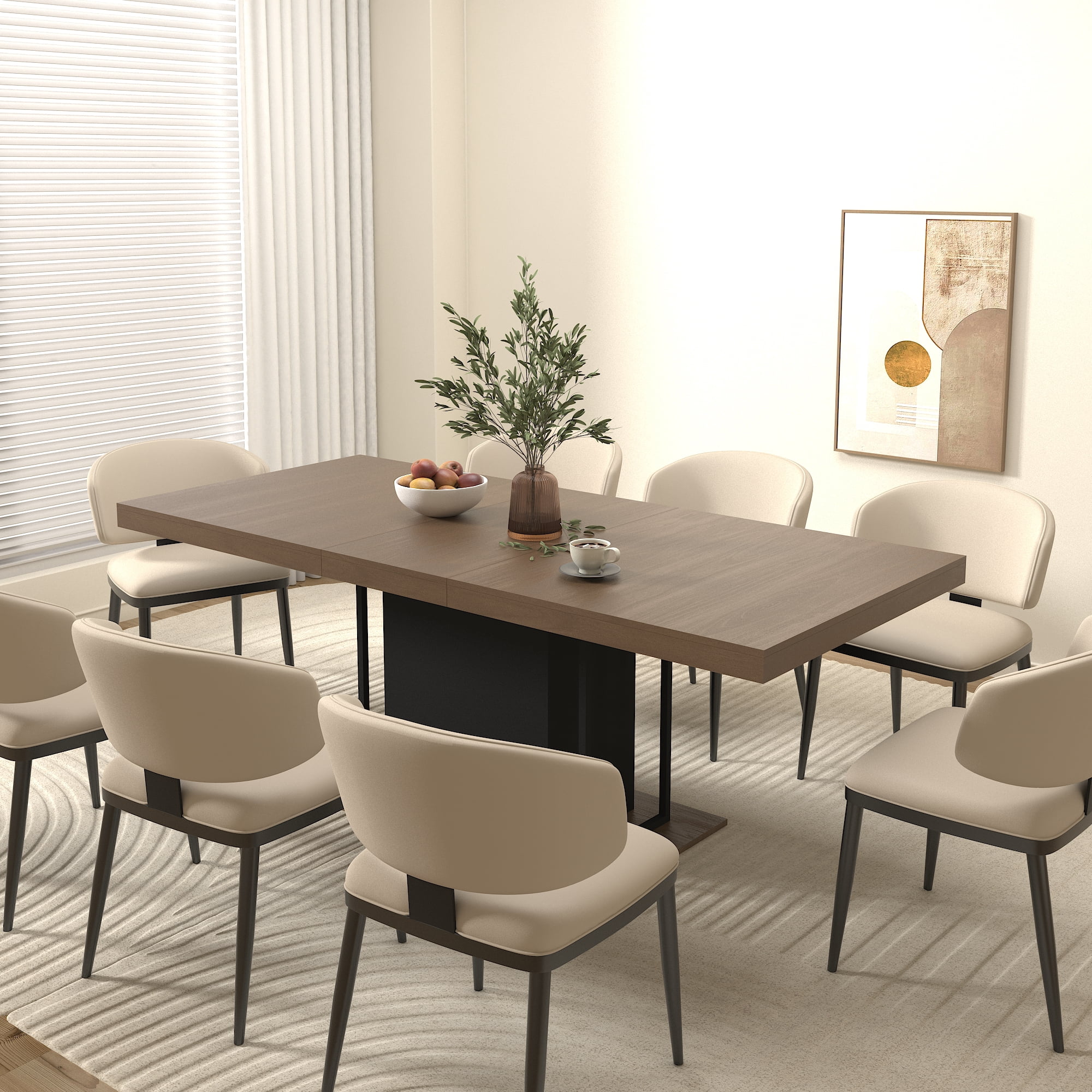 Aukfa Rectangular Dining Room Table for 6-10, Extendable Kitchen Tables for Living Dining Room, Black Brown