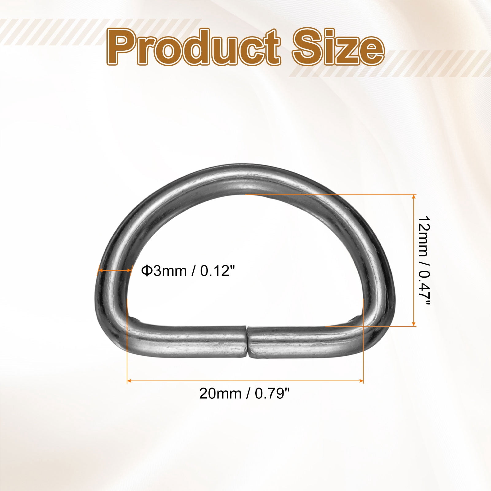 Uxcell 100pcs D Ring 3/4" (20mm) Metal Electroplate D-Shape Buckle Clips, Gunmetal