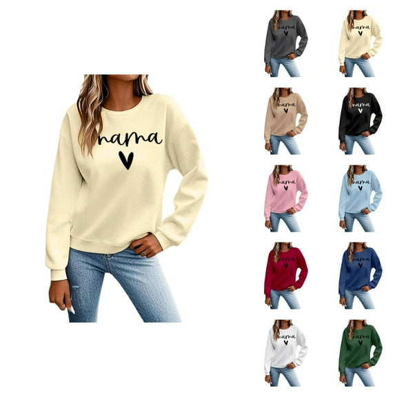 Women's Sweatshirts 2025 Mama Sweatshirt Long Sleeve Crewneck Drop Shoulder Pullover Tops Sweatshirt for Women