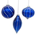 thumbnail image 2 of Kurt Adler 80MM Glass Shiny Blue Gemmed Onion, Finial and Ball 3-Piece Ornament Set, 2 of 5