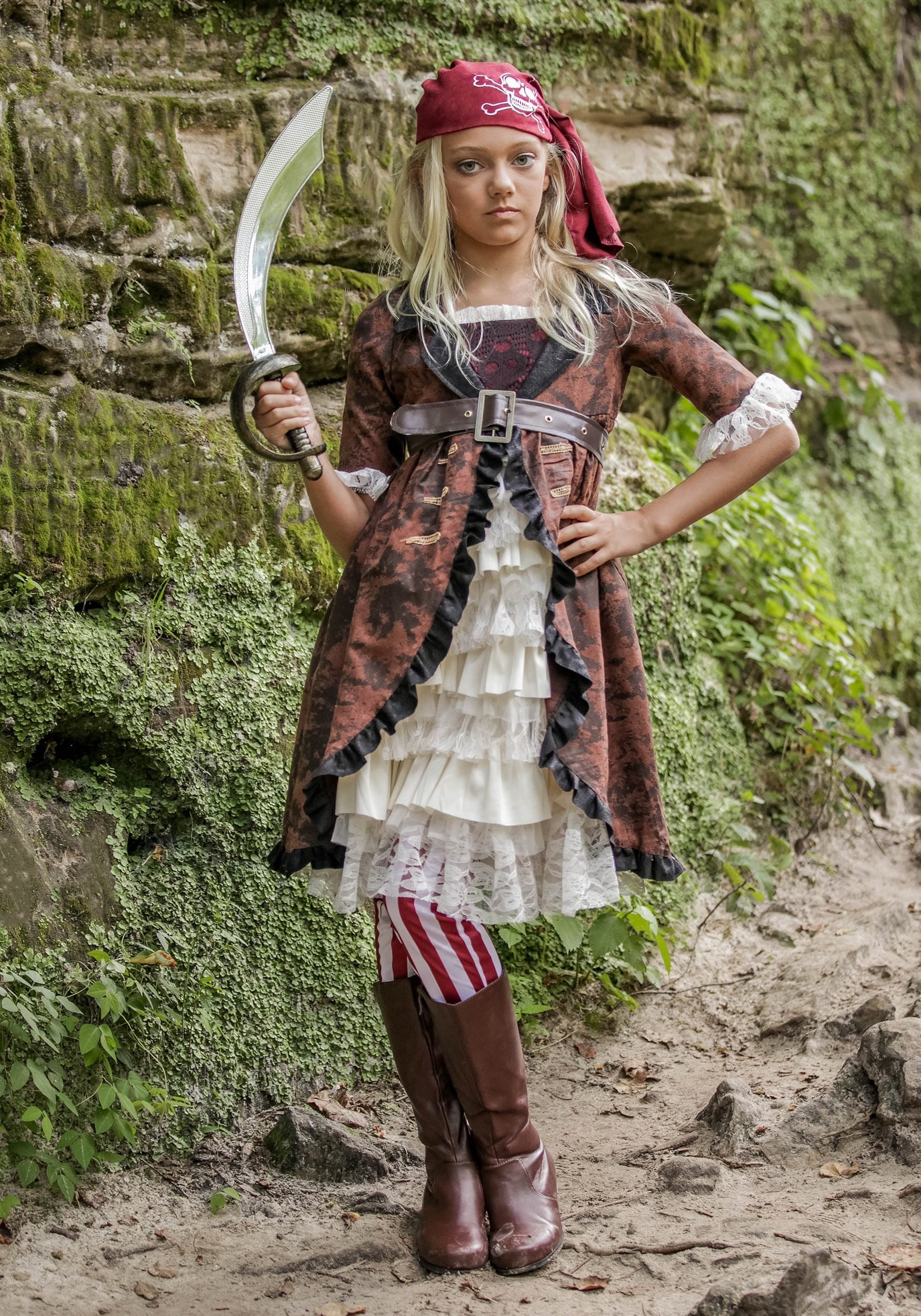 FUN Costumes Coat Girl's Pirate Costume, Kids, Brown/Red/White