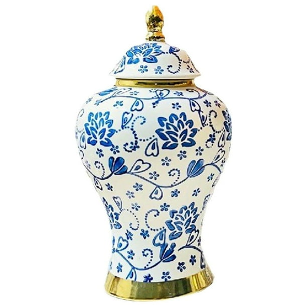 Tarro de azul y blanca para jengibre, florero de cerámica, centro de mesa Vintage Chinoiserie para entrada, decoración del hogar