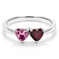 thumbnail image 3 of Gem Stone King 0.99 Ct Double Heart Shape Pink Tourmaline Red Rhodolite Garnet 925 Sterling Silver Ring (Size 9), 3 of 5