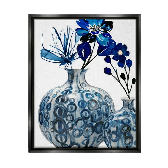 Modern Blue Flower Arrangement Botanical & Floral Graphic Art Jet Black Framed Art Print Wall Art
