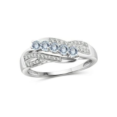 1/3 Carat T.G.W. Aquamarine and 1/20 Carat T.W. White Diamond Sterling Silver Band Ring
