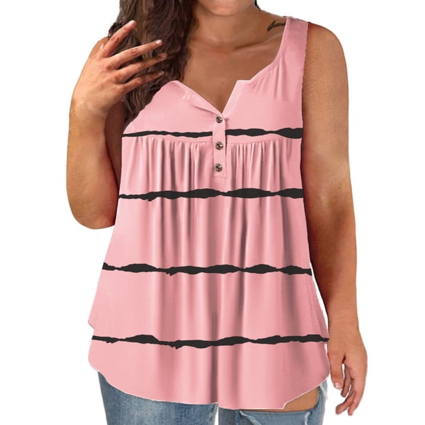 Playeras,Blusas y Tops,Ropa para Mujer Mujeres Racerback Camisetas sin mangas Blusa de tirantes sin mangas suelta informal de verano con estampado de tallas grandes para mujer (Pink, XXXXXL)