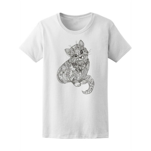 Cat Floral Ethnic Zendala Doodle T-Shirt Women -Image by Shutterstock, Female Large
