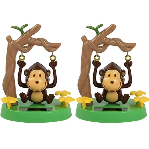 BESTSKY 2Pcs Solar Powered Dancing Toy Swinging Monkey Bobbleheads Shaking Car Dashboard Ornament for Car Interior Decorations Ornament Gift