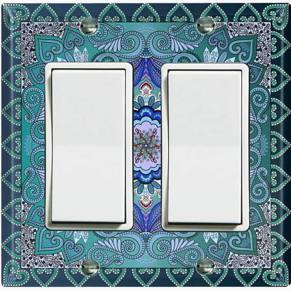 Metal Light Switch Plate Cover Elegant Teal Mandala Flower Tile Pattern TIL062