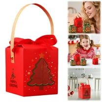 BinKFF Christmas Cookie Boxes with Window 3.3 x 3.9 x 3.3 inch Xmas Treat Boxes Candy Bakery Cupcakes Desert Container for Pastries Packaging Christmas Party Supplies Gift Giving