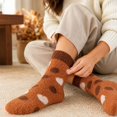 thumbnail image 4 of Thanksgiving Coral Fleece Crew Socks Mid Calf Plush Cozy Socks With Heart And Mushroom Pattern Soft Fuzzy House Socks (E), 4 of 5