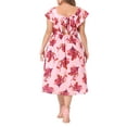 thumbnail image 3 of Agnes Orinda Women's Plus Size Floral Dress Ruffle Short Sleeves Tie Back V Neck Midi Dresses 1X Pink, 3 of 6