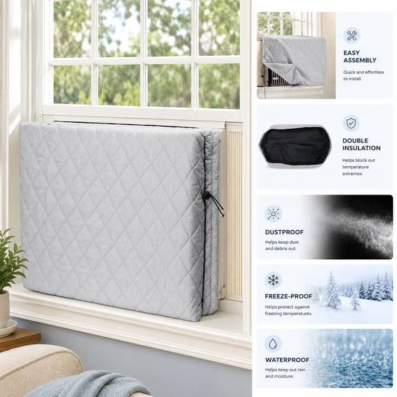 Window Covering Bird Protection Indoor Air Conditioner Cover, Christmas Flowers Window AC Unit Cover ...