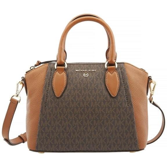Michael Kors Ladies Sienna Medium Logo and Leather Messenger Bag - Brown/Acron