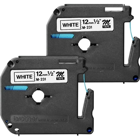 Brother M2312PK 12mm (0.47") x 26.2 ft. (8m) Black on White Non-Laminated tape - 2 Pack