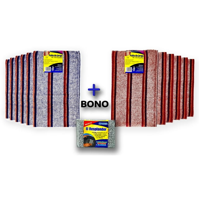 Jerga Multiusos 140 x 47 cm Extra Grande + Bono Fibra – Pack 12 Trapos de Cocina Reusables – Ideal para Trapear, Limpiar Piso, Baño y Cocina – Jerga Tradicional Mexicana- JF Jose Fincowski