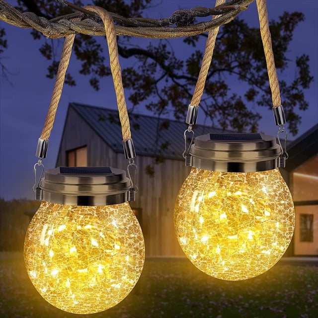 Farol Solar Shumi 2 Pack Bola de Vidro Trincado 30 LEDs Branco Quente
