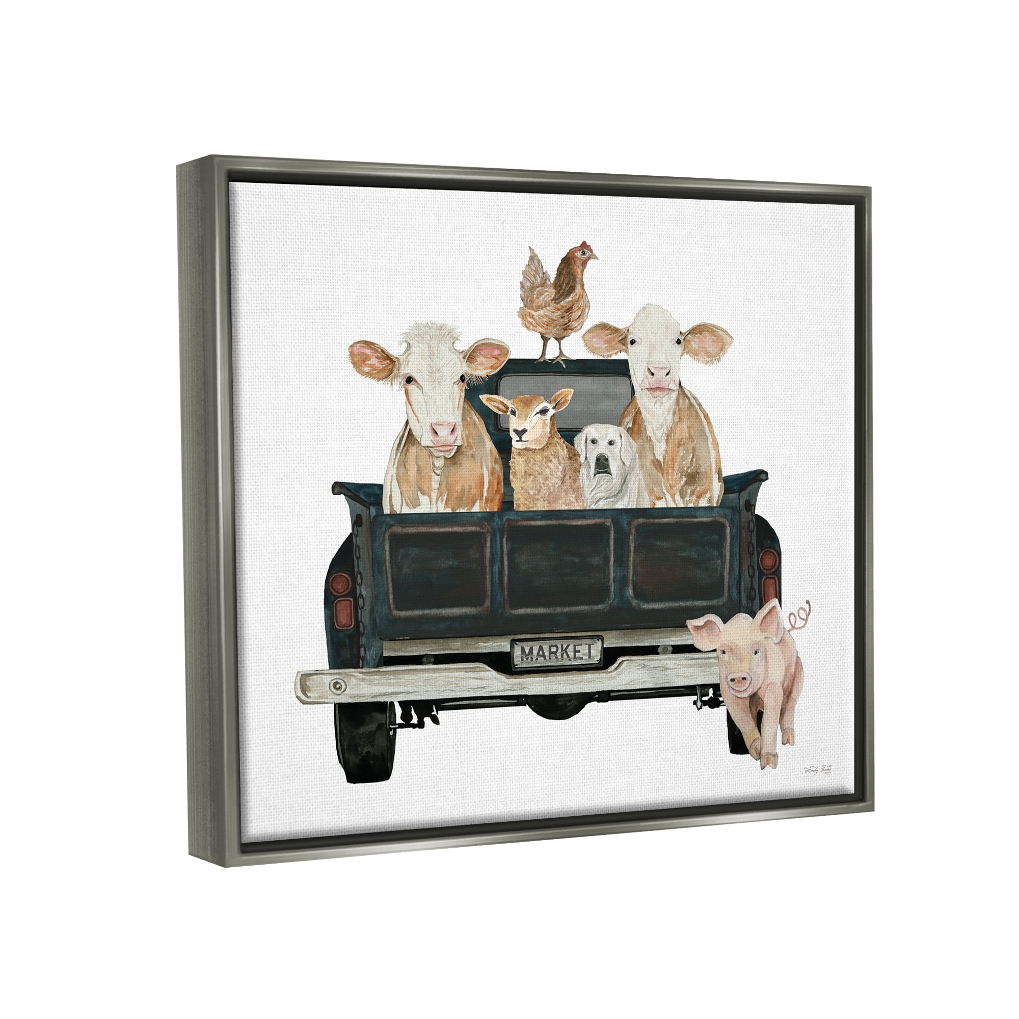Stupell Industries Farm Animals in Truck Animals & Insects Painting Gray Floater Framed Art Print Wall Art, 31 x 25