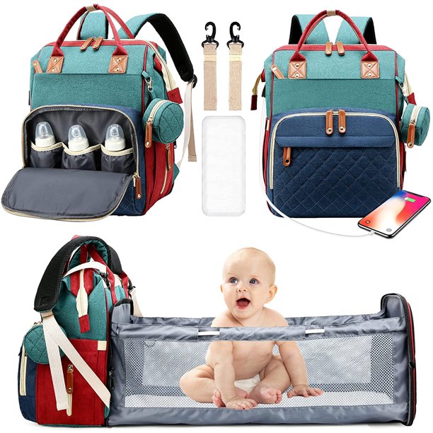 Artiflr Baby Diaper Bag Backpack, Multifunction Folding Bed Bag Back