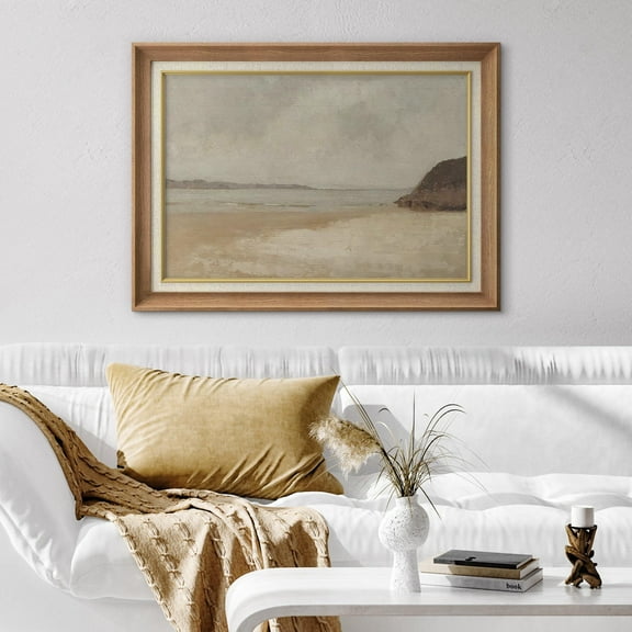 IDEA4WALL Premium Frame Wall Art Coastal Beach Shore Landscape Vintage Print Antique Rustic Illustrations Fine Art Colorful Seaside Wall Decor for Living Room, Office - 26"x36" Natural