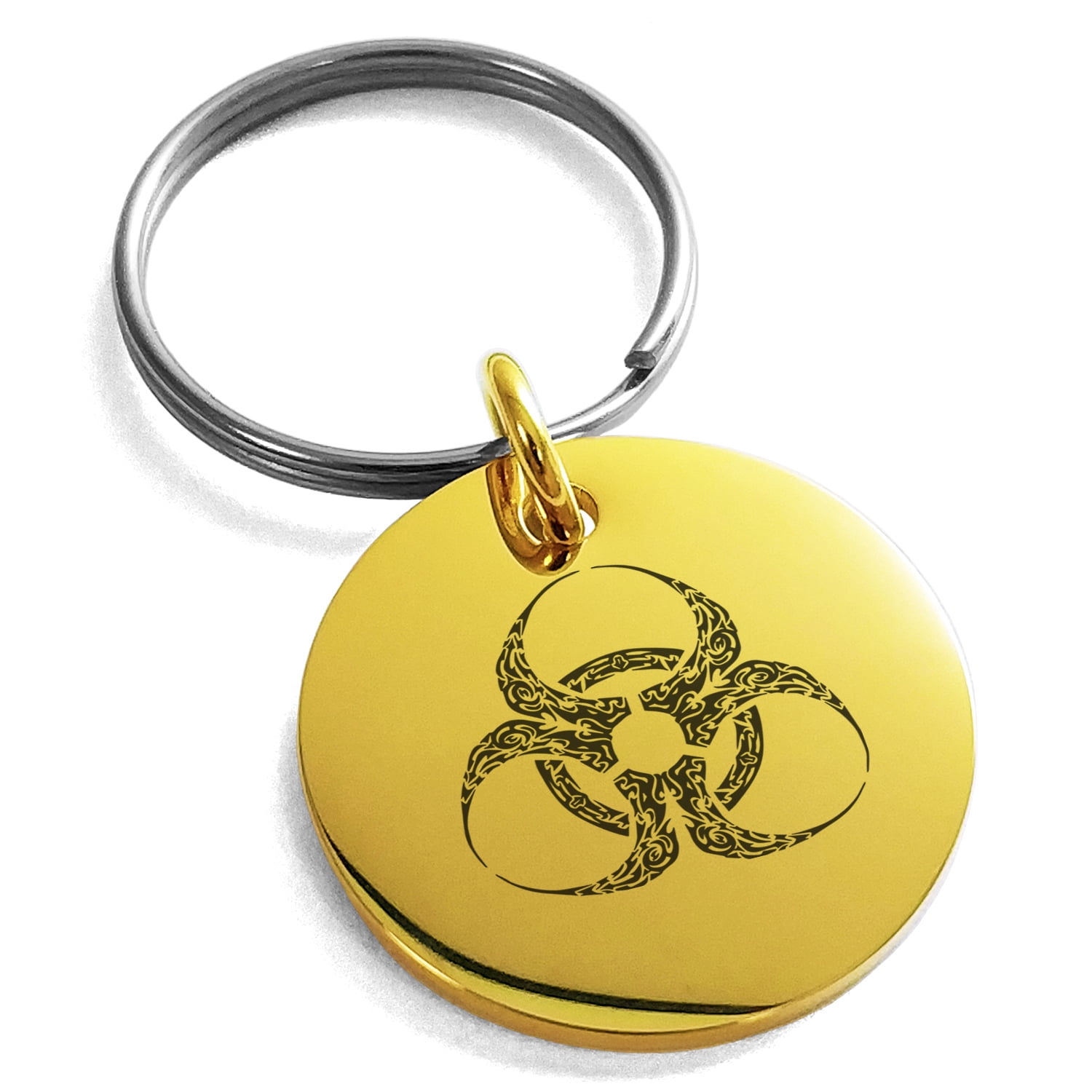 Key Rings Ergenomic Stainless Steel Tribal Biohazard Engraved Small Medallion Circle Charm ...