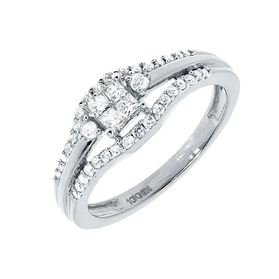 Princess Round Diamond Engagement Ring in 10k White Gold (0.50 ct)