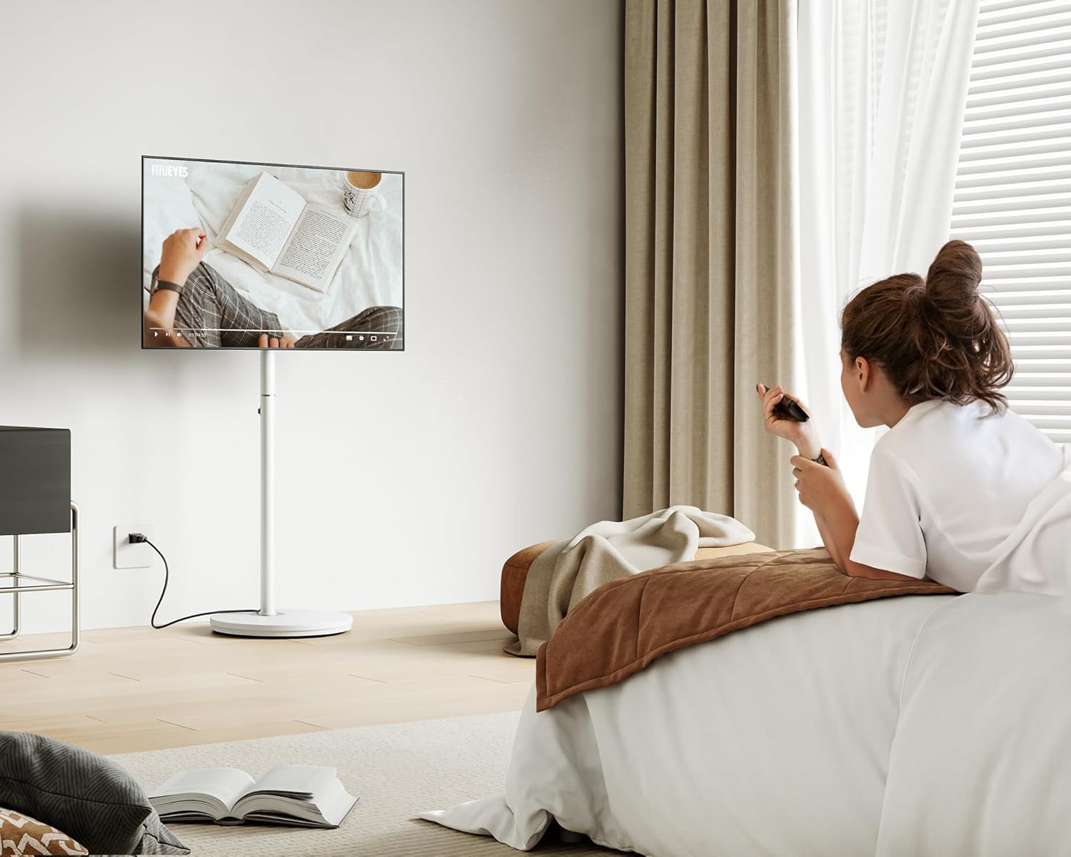 FITUEYES Master Series Rolling TV Stand for 24–48 Inch TVs, White